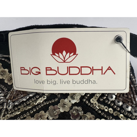 Big Buddha Shoulder Crossbody Bag Black Suede Fringe Gold Beaded Bohemian - NWT - Picture 8 of 14